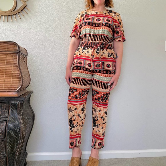 Vintage 90s wacky southwestern desert snakes coyotes funky boho jumpsuit sz M - Picture 4 of 14